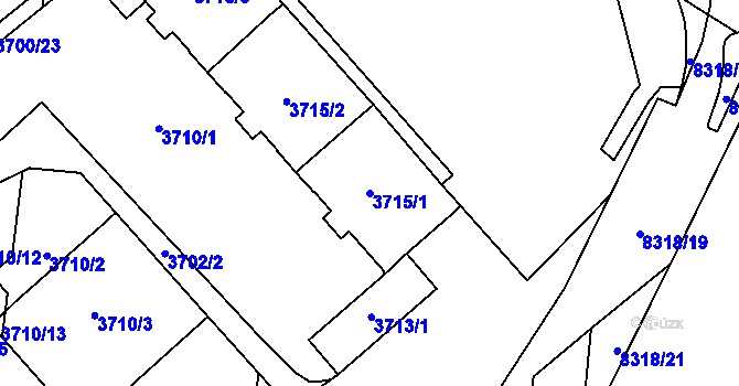 Parcela st. 3715/1 v KÚ Prostějov, Katastrální mapa