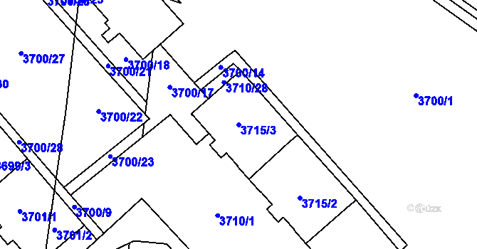Parcela st. 3715/3 v KÚ Prostějov, Katastrální mapa
