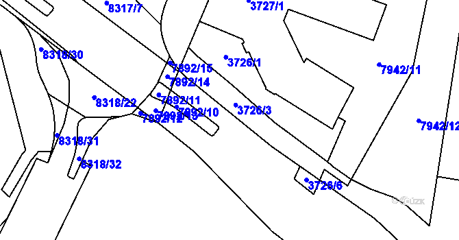 Parcela st. 3726/4 v KÚ Prostějov, Katastrální mapa