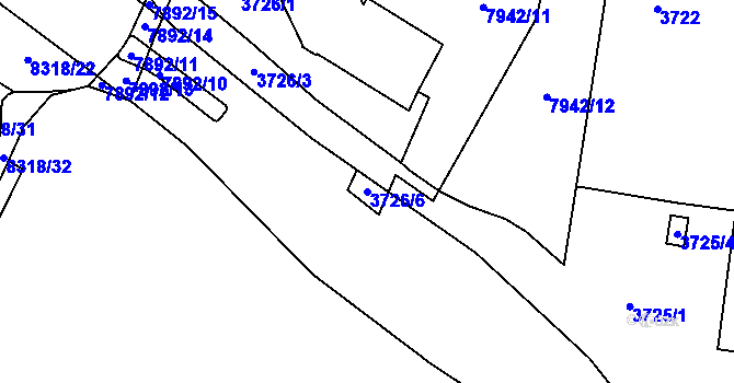 Parcela st. 3726/6 v KÚ Prostějov, Katastrální mapa