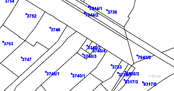 Parcela st. 3740/2 v KÚ Prostějov, Katastrální mapa