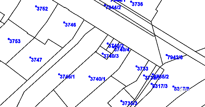 Parcela st. 3740/3 v KÚ Prostějov, Katastrální mapa