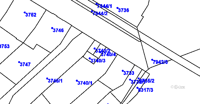 Parcela st. 3740/4 v KÚ Prostějov, Katastrální mapa