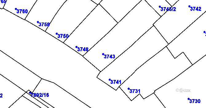 Parcela st. 3743 v KÚ Prostějov, Katastrální mapa