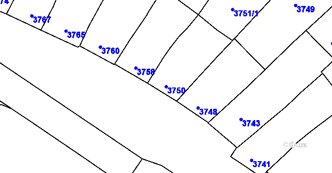 Parcela st. 3750 v KÚ Prostějov, Katastrální mapa