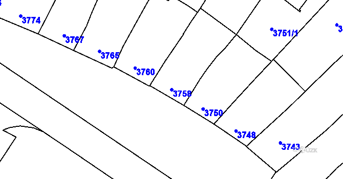 Parcela st. 3758 v KÚ Prostějov, Katastrální mapa