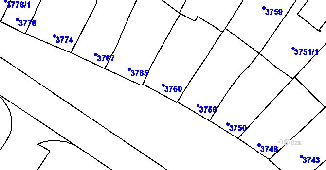 Parcela st. 3760 v KÚ Prostějov, Katastrální mapa