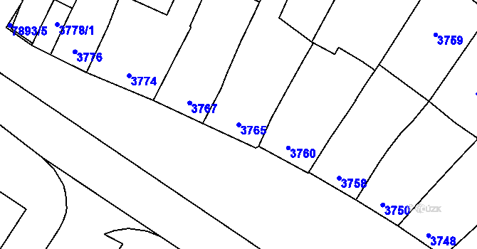 Parcela st. 3765 v KÚ Prostějov, Katastrální mapa