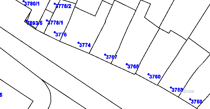 Parcela st. 3767 v KÚ Prostějov, Katastrální mapa