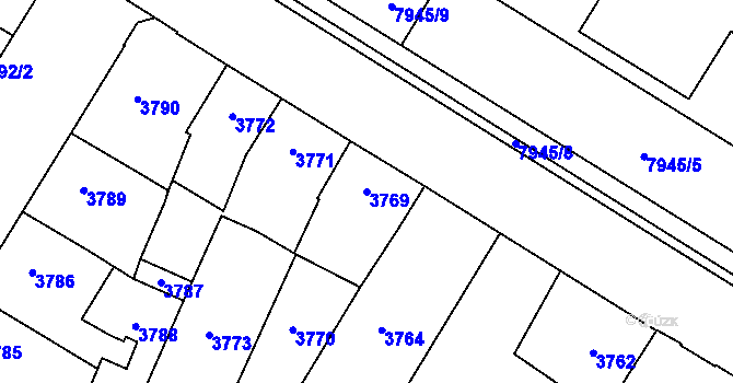 Parcela st. 3769 v KÚ Prostějov, Katastrální mapa