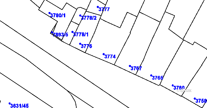 Parcela st. 3774 v KÚ Prostějov, Katastrální mapa