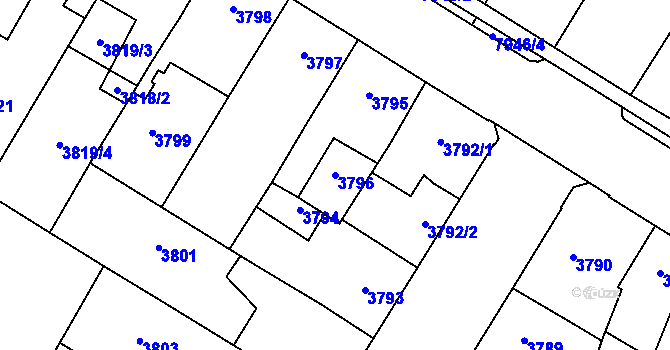 Parcela st. 3796 v KÚ Prostějov, Katastrální mapa