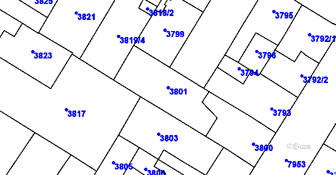 Parcela st. 3801 v KÚ Prostějov, Katastrální mapa