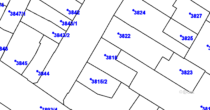 Parcela st. 3816 v KÚ Prostějov, Katastrální mapa