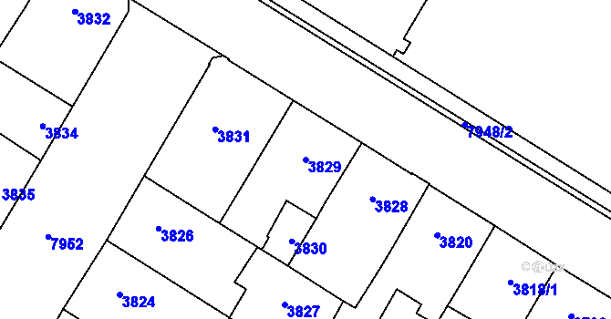 Parcela st. 3829 v KÚ Prostějov, Katastrální mapa