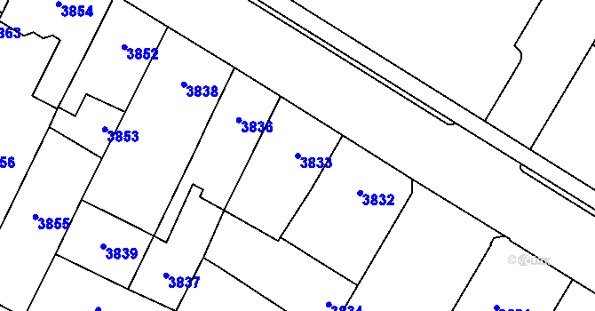 Parcela st. 3833 v KÚ Prostějov, Katastrální mapa