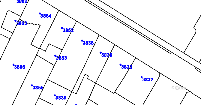 Parcela st. 3836 v KÚ Prostějov, Katastrální mapa