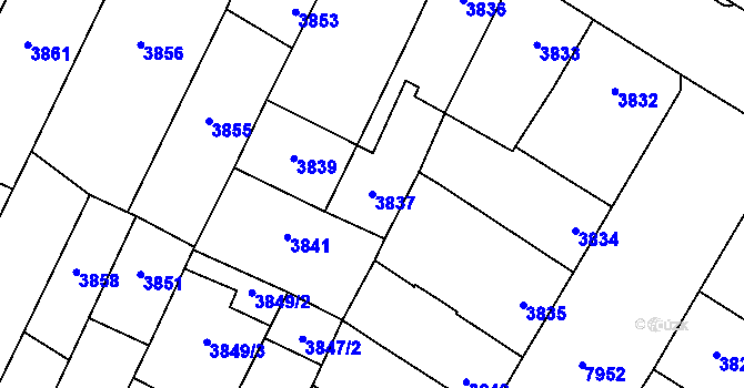 Parcela st. 3837 v KÚ Prostějov, Katastrální mapa