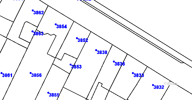 Parcela st. 3838 v KÚ Prostějov, Katastrální mapa