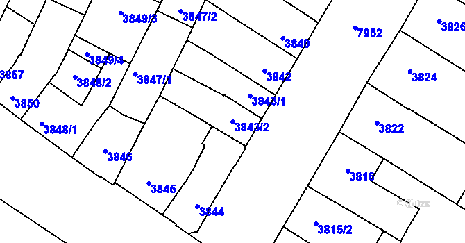 Parcela st. 3843/2 v KÚ Prostějov, Katastrální mapa
