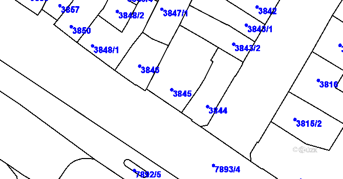 Parcela st. 3845 v KÚ Prostějov, Katastrální mapa