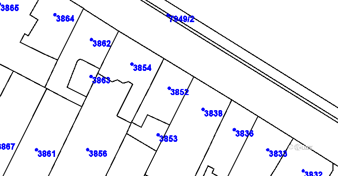 Parcela st. 3852 v KÚ Prostějov, Katastrální mapa