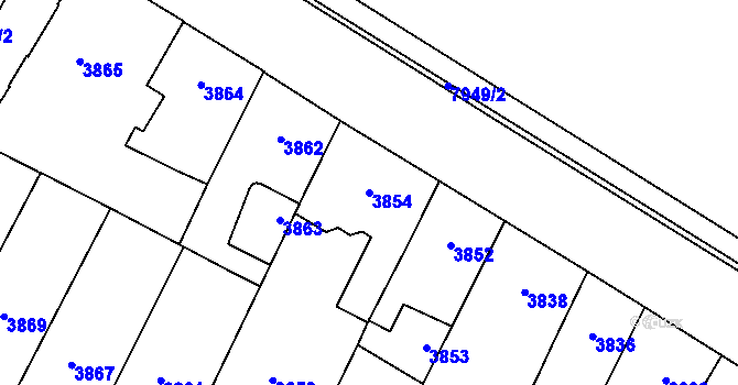 Parcela st. 3854 v KÚ Prostějov, Katastrální mapa