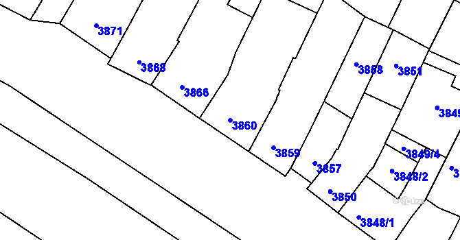 Parcela st. 3860 v KÚ Prostějov, Katastrální mapa