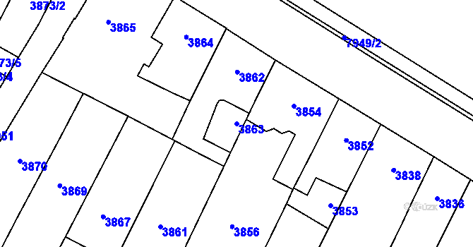 Parcela st. 3863 v KÚ Prostějov, Katastrální mapa