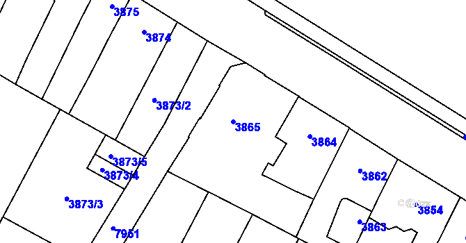 Parcela st. 3865 v KÚ Prostějov, Katastrální mapa
