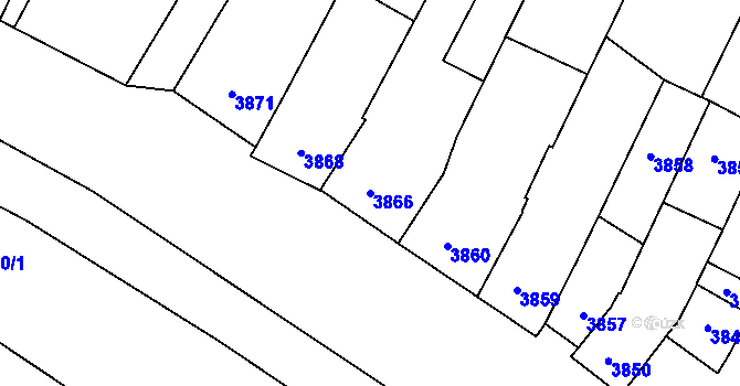 Parcela st. 3866 v KÚ Prostějov, Katastrální mapa