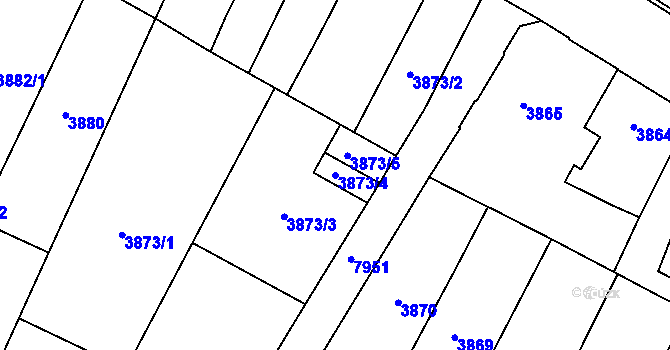 Parcela st. 3873/4 v KÚ Prostějov, Katastrální mapa