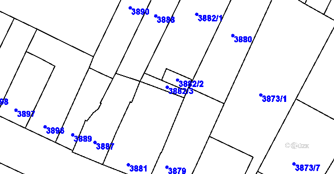 Parcela st. 3882/3 v KÚ Prostějov, Katastrální mapa