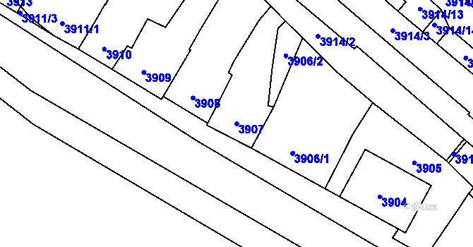 Parcela st. 3907 v KÚ Prostějov, Katastrální mapa