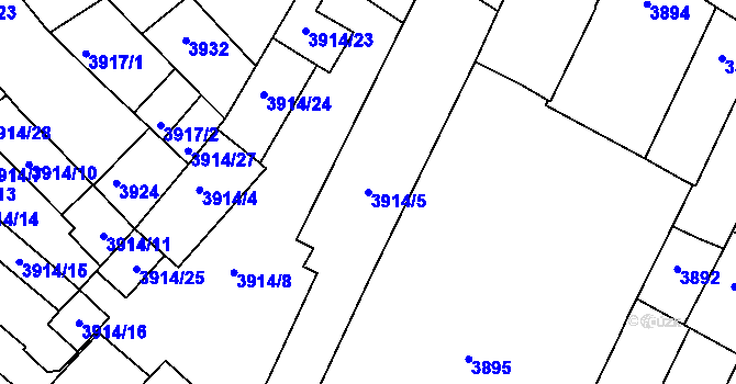 Parcela st. 3914/5 v KÚ Prostějov, Katastrální mapa