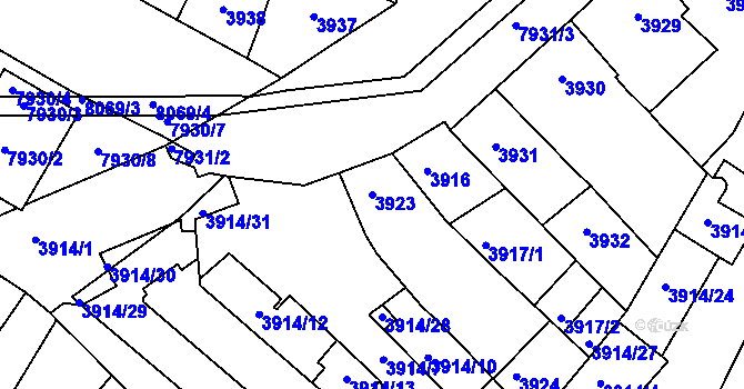 Parcela st. 3923 v KÚ Prostějov, Katastrální mapa