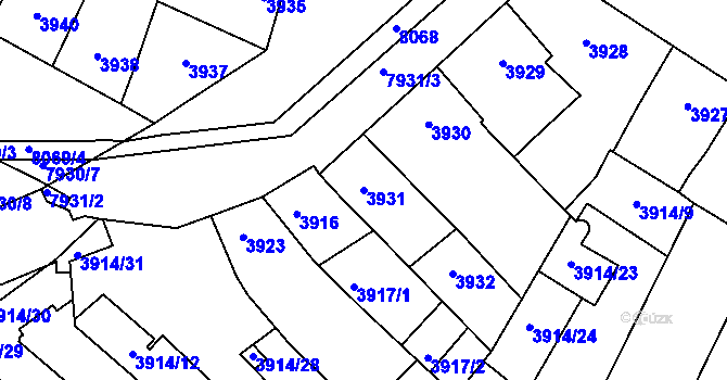 Parcela st. 3931 v KÚ Prostějov, Katastrální mapa