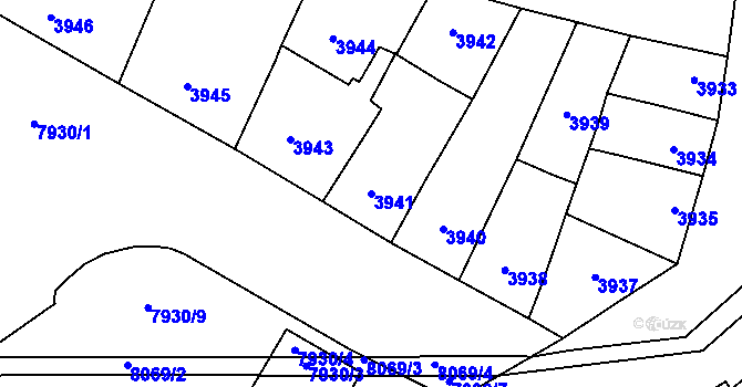Parcela st. 3941 v KÚ Prostějov, Katastrální mapa