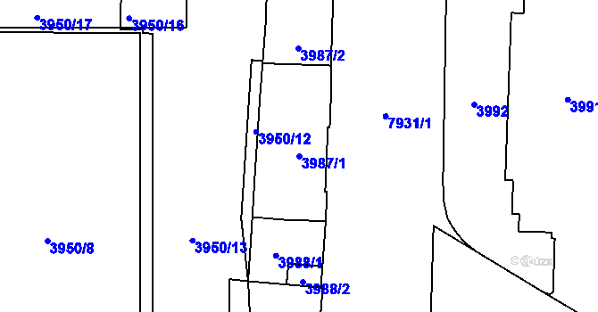 Parcela st. 3987/1 v KÚ Prostějov, Katastrální mapa
