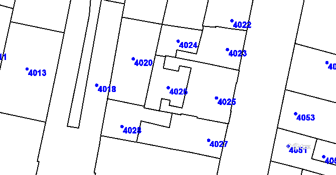 Parcela st. 4026 v KÚ Prostějov, Katastrální mapa