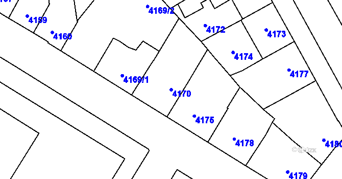 Parcela st. 4170 v KÚ Prostějov, Katastrální mapa