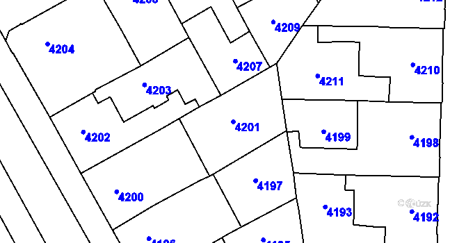 Parcela st. 4201 v KÚ Prostějov, Katastrální mapa