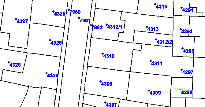 Parcela st. 4310 v KÚ Prostějov, Katastrální mapa