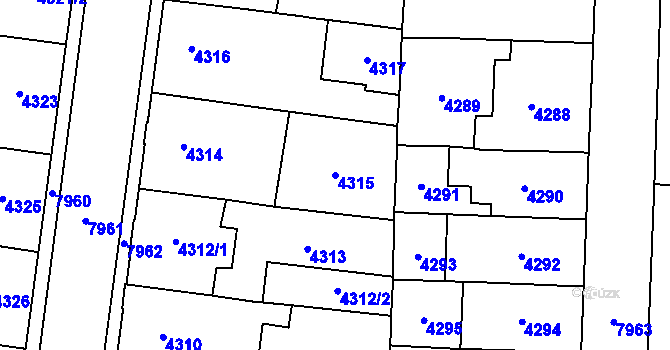 Parcela st. 4315 v KÚ Prostějov, Katastrální mapa
