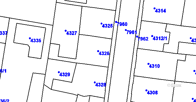 Parcela st. 4326 v KÚ Prostějov, Katastrální mapa