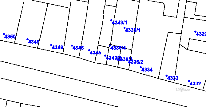 Parcela st. 4343 v KÚ Prostějov, Katastrální mapa