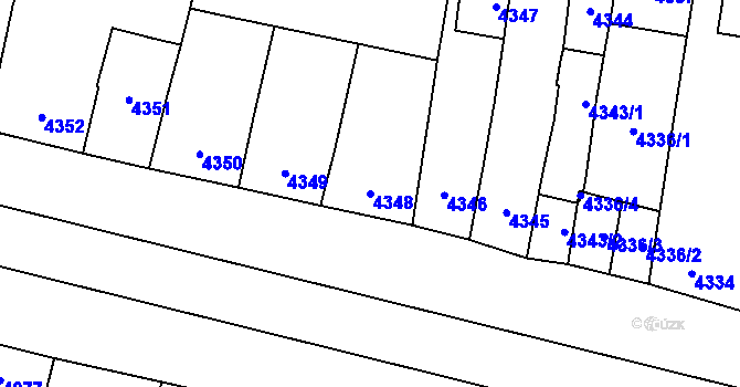 Parcela st. 4348 v KÚ Prostějov, Katastrální mapa