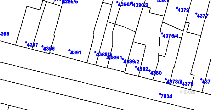 Parcela st. 4389/1 v KÚ Prostějov, Katastrální mapa