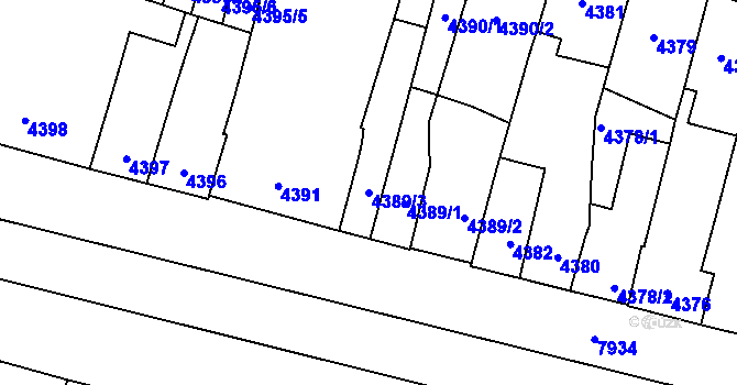 Parcela st. 4389/3 v KÚ Prostějov, Katastrální mapa