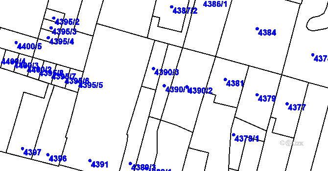 Parcela st. 4390/1 v KÚ Prostějov, Katastrální mapa